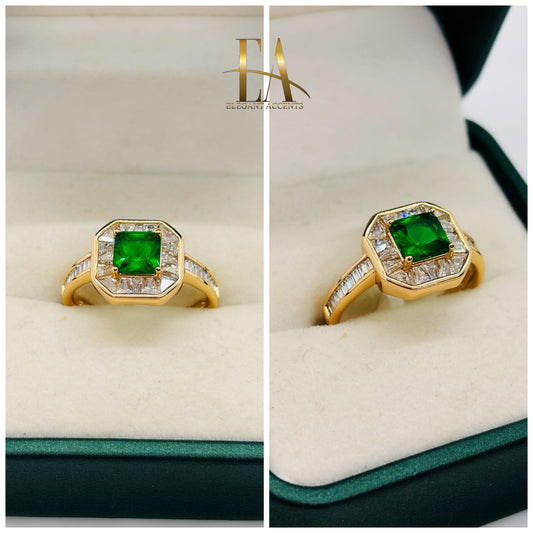 Green Stone Square cz Ring