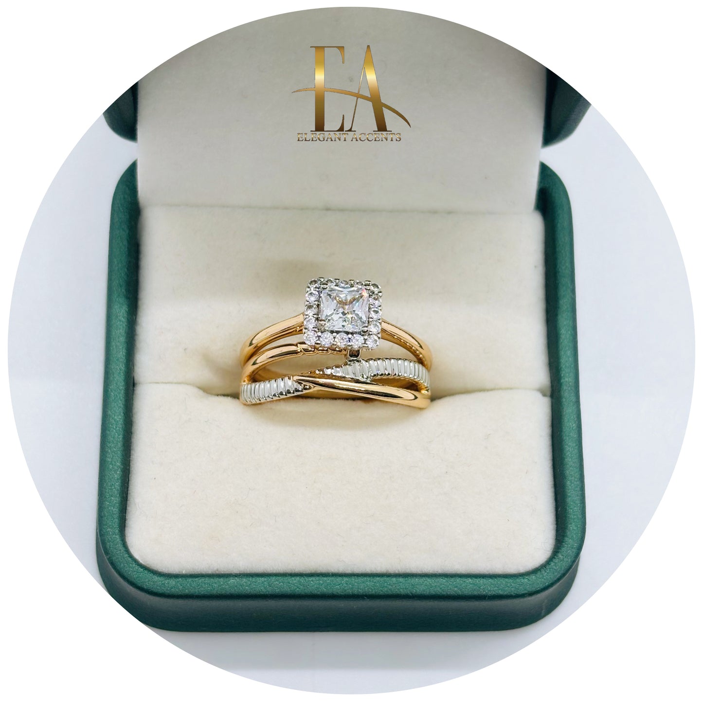 2pc cz square Ring Set