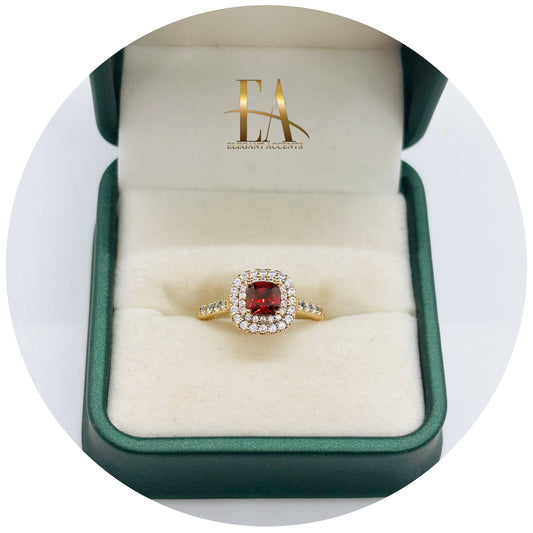 Red Square Stone cz Ring